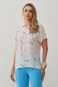 Blusa Abstrata Manga Raglan Ombro Prega
