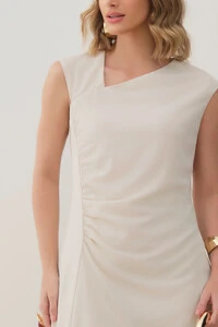 Vestido Midi Regata Decote Assimétrico Franzidos
