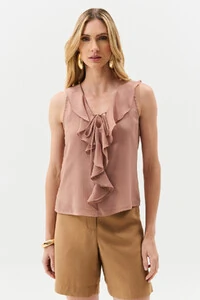 Regata de Chiffon Yoryu Decote V Babado Laço