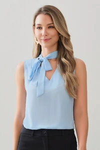 Regata Gola Baixa Laço Decote V Ombro Prega