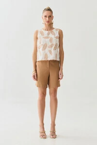 Regata de Algodão Bordado Folhagem Barrada