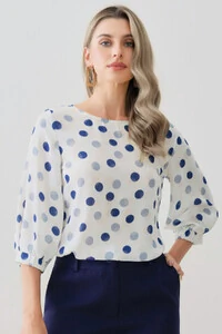 Blusa Poa Manga 3/4 Elástico Pregas