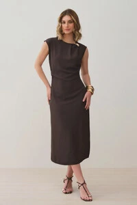 Vestido Midi Regata Assimétrica Decote Pregas Gold