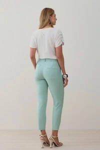 Calça Cigarrete de Linho Pregas Passante Double Cinto Listrado