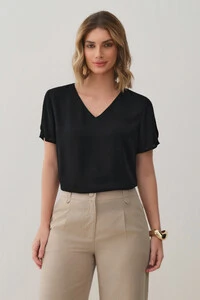 Blusa Dupla Manga Transpassada Abertura Decote V