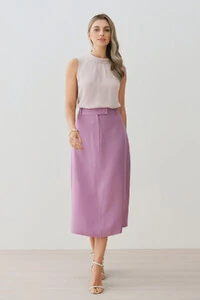 Saia Midi Evasé Botão Forrado