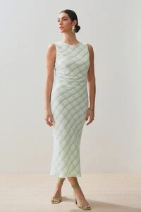 Vestido Midi Regata Xadrez Lateral Franzida