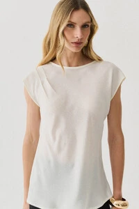 Blusa Assimétrica Drapeada Manga Morcego Ombro Esquerdo Pregas Double
