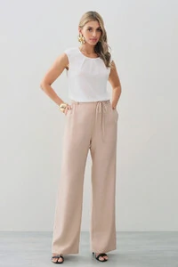 Calça Reta Cintura Elástico Laço Fino