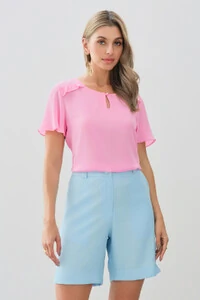 Blusa Decote Gota Vazado Mini Botão Ombro Babadinho