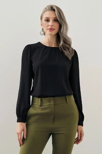 BLUSA MANGA LONGA PUNHO DECOTE PREGAS