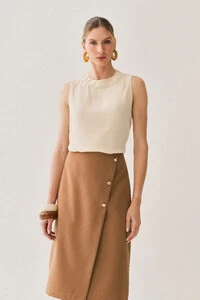 Saia Midi Transpassada de Alfaiataria Gold Triple
