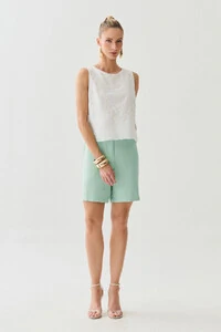 Regata de Algodão Bordado Folhagem Barrada