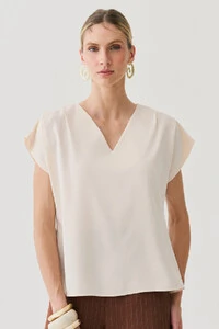 Blusa Manga Morcego Decote V Ombro Pregas Double