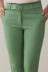 Calça Cigarrete Double Cinto Fivela Forrada Ilhós