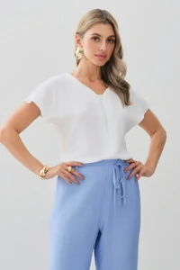 Blusa Manga Morcego Decote V Recorte