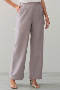Calça Reta de Linho Prega Laço Lateral
