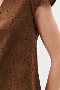 Blusa de Laise de Algodão Manga Tulipa Decote V