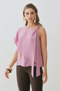 Blusa Assimétrica Dupla Transpassada Um Ombro Só Laço