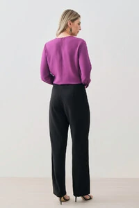 Blusa Manga Longa Punho Decote Pregas