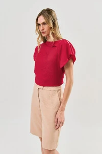 Blusa Assimétrica Manga Morcego Gola Fluida Ombro Gold Double