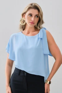 Blusa Assimétrica Dupla Transpassada Um Ombro Só Laço