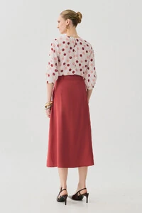 Blusa Poa Manga 3/4 Elástico Pregas