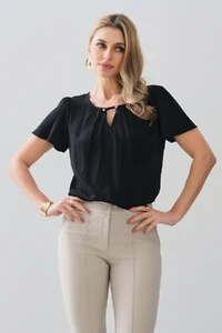 Blusa Decote Vazado Pregas Gold Double