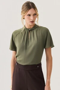 Blusa Manga Ralgan Gola Baixa Torcida Decote Gota Franzido