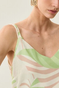 Blusa de Alça Cordão Folhagem Decote V