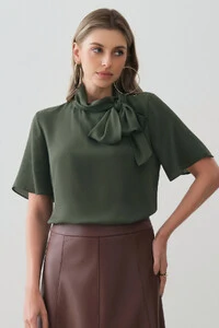 Blusa Assimétrica Gola Dobrada de Laço Ombro Esquerdo Gold Double