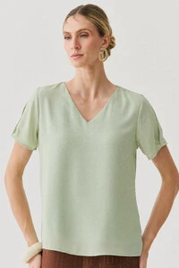 Blusa Dupla Manga Transpassada Abertura Decote V