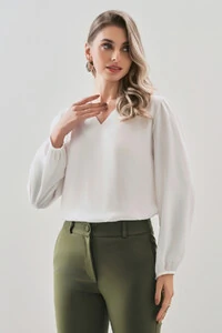 BLUSA MANGA LONGA DECOTE V OMBRO FRANZIDO