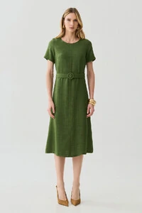 Vestido Midi Cinto Fivela Forrada