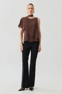 Blusa Assimétrica Dupla Transpassada Um Ombro Só Laço