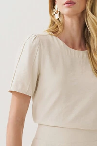 Conjunto de Blusa Manga Nervuras e Saia Midi Recorte Fenda Lateral