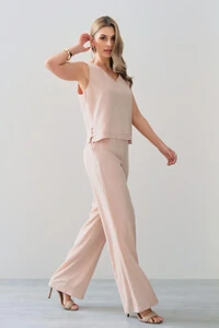 Conjunto de Blusa Regata Decote V Lateral Mini Botões Triple e Calça Reta