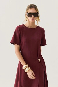 Vestido Midi de Alfaiataria Assimétrico Transpassado Pregas Gold