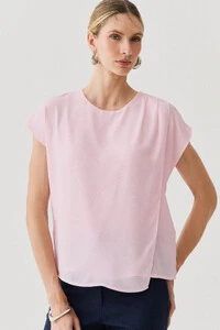 Blusa Dupla Assimétrica Transpassada Manga Morcego Ombro Esquerdo Pregas Triple