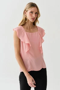 Regata Decote Quadrado Recortes Babado Laço Costas