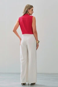 Camisa Regata Decote V Ombro Pregas Double Mini Botões Forrados