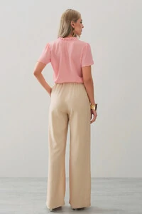 Calça Reta de Linho Prega Laço Lateral