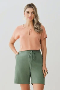 Blusa Manga Raglan Decote Gota Mini Botão Forrado