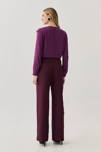 Camisa Manga Longa Punho Decote V Ombro Aba Mini Botões