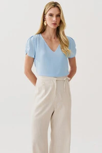 Blusa Manga Franzida Elástico Decote V