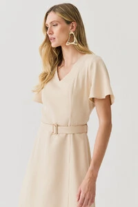 Vestsido Midi Decote V Cinto Fivela Gold