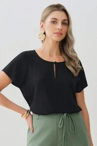 Blusa Manga Raglan Decote Gota Mini Botão Forrado