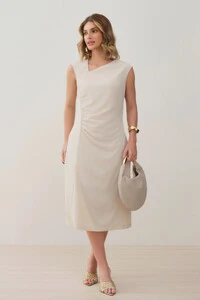 Vestido Midi Regata Decote Assimétrico Franzidos