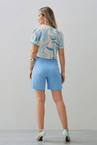 Blusa Folhagem Manga Dupla Decote V