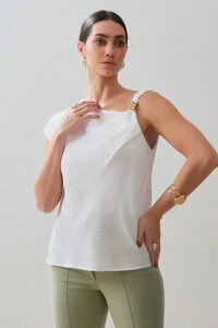 Blusa Assimétrica Alça Gold Pregas